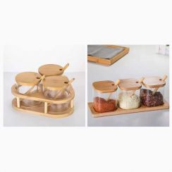 Wholesale of Classic Glass Spice Jar Set with Bamboo Rack & Spoons