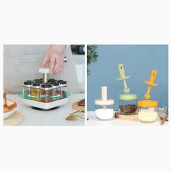 Wholesale of Kitchen Glass Spice Bottle Set with Stainless Steel Rotary Lid and Spoon